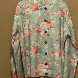 SHEIN Floral Button-Up Cardigan - Pink and Green